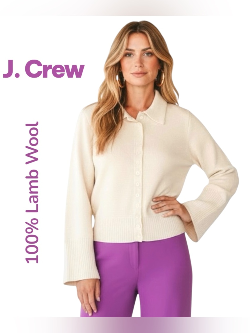 J. Crew 100% Lamb Wool Knit Cardigan Milano Stitch Cinched Waist Sweater M NEW